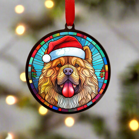 Chow Chow in Santa Hat Suncatcher Decoration